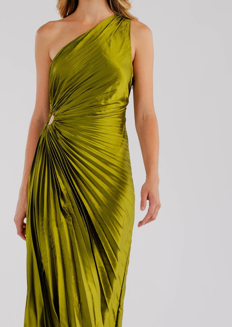 One Shoulder Pleated Satin Maxi Dress 8
