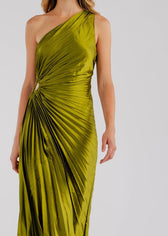 One Shoulder Pleated Satin Maxi Dress 8