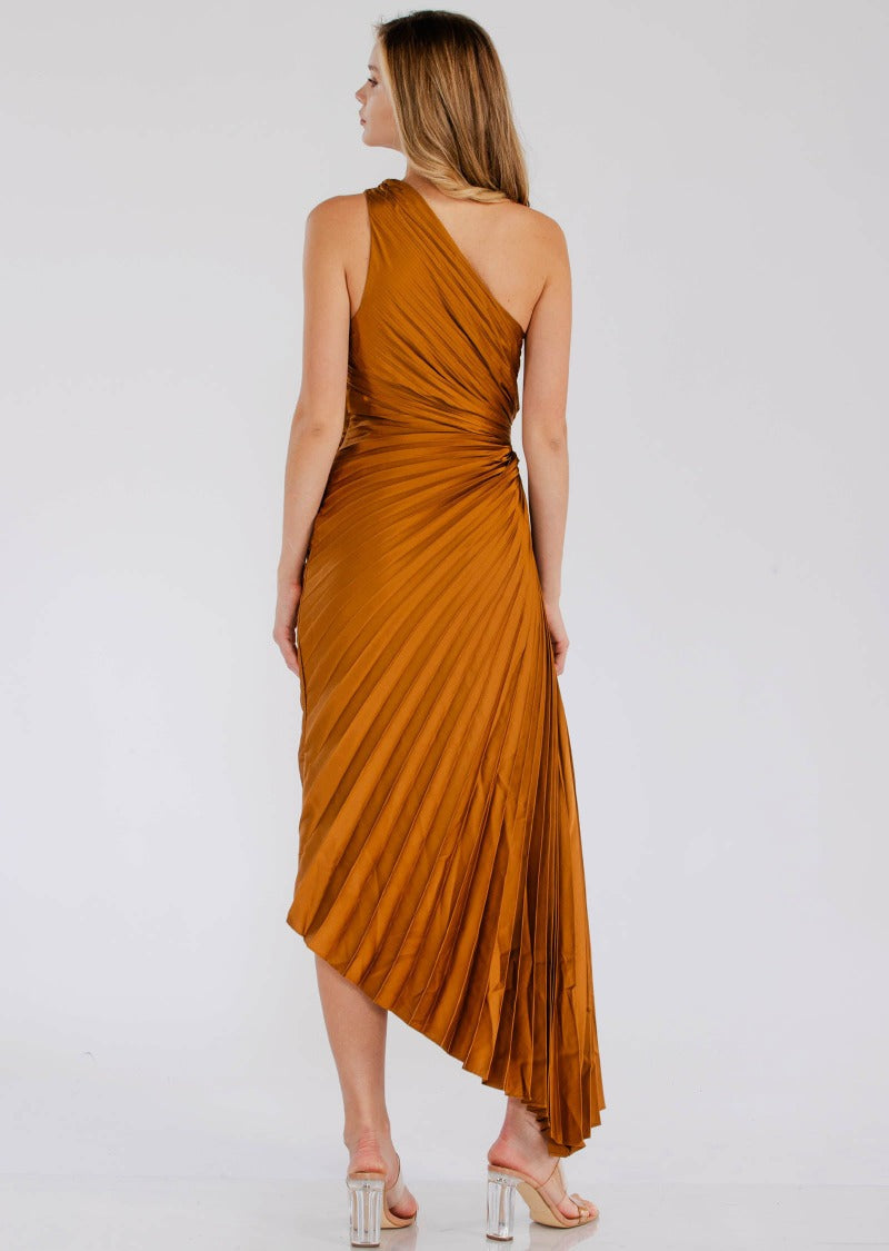 One Shoulder Pleated Satin Maxi Dress 9