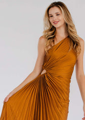 One Shoulder Pleated Satin Maxi Dress 11
