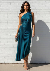 One Shoulder Pleated Satin Maxi Dress 5