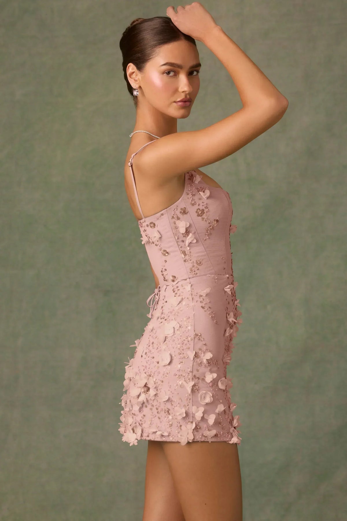 3D Floral Appliqué Square Neck Corset Bodycon Mini Dress 3
