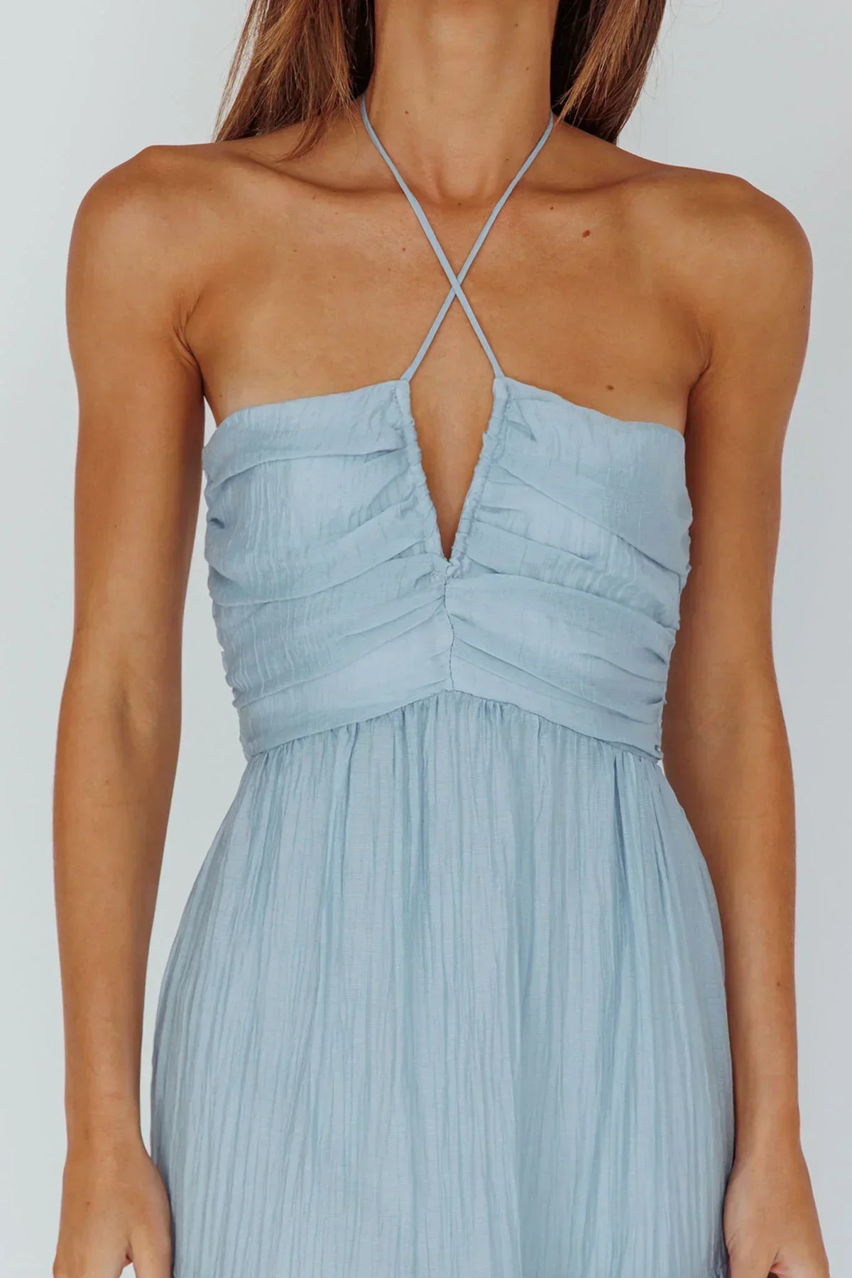 Ruched Halter Neck Keyhole Tiered Maxi Dress 4