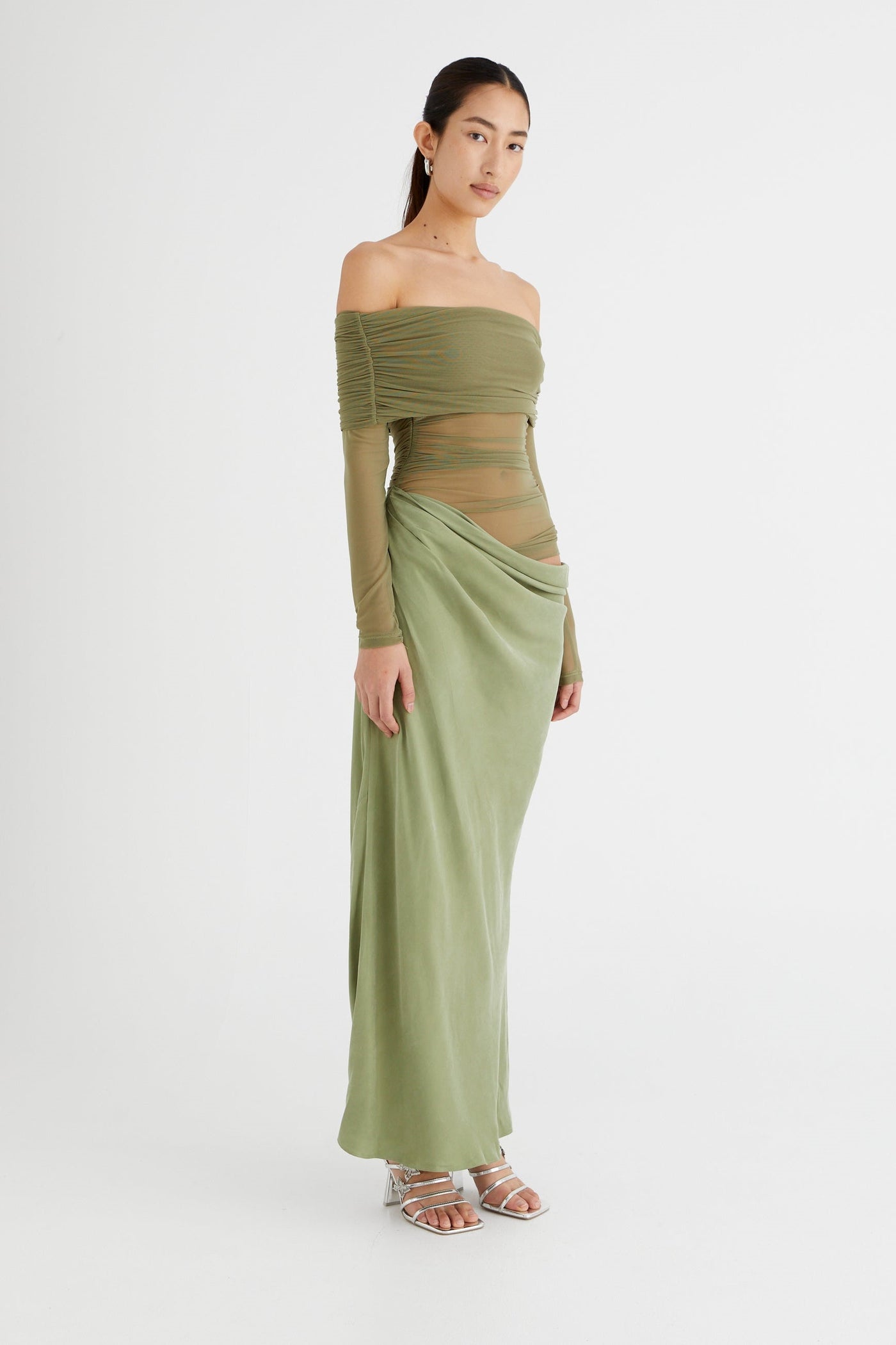Lillian Off Shoulder Sheer Maxi Mesh Dress 8