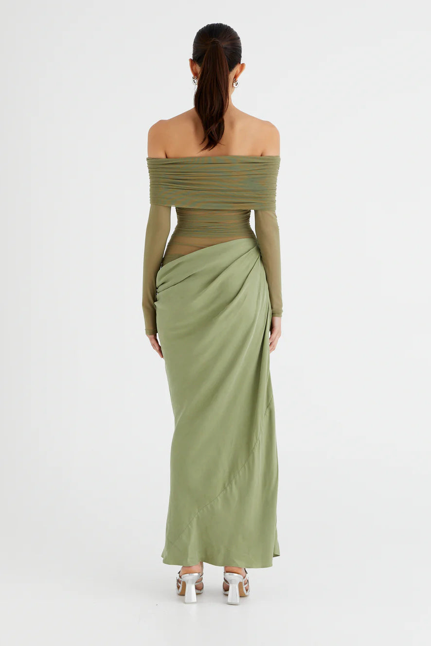 Lillian Off Shoulder Sheer Maxi Mesh Dress 10
