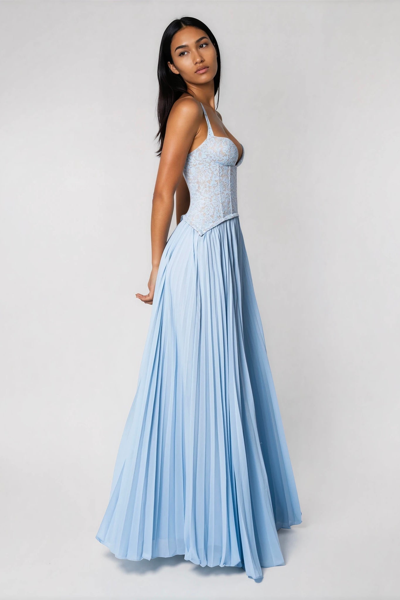 Halter Neck Deep V-Neck Lace Corset Maxi Dress 11
