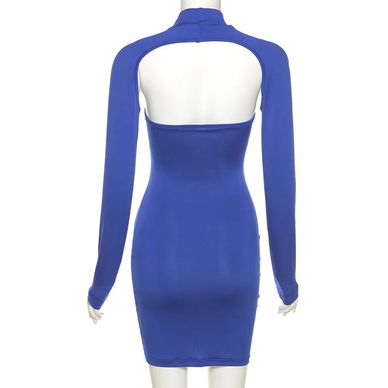 Summer Hollow Hip Skirt Solid Color Women's Long-sleeved Korean Elegant Sexy Cut Out Dress