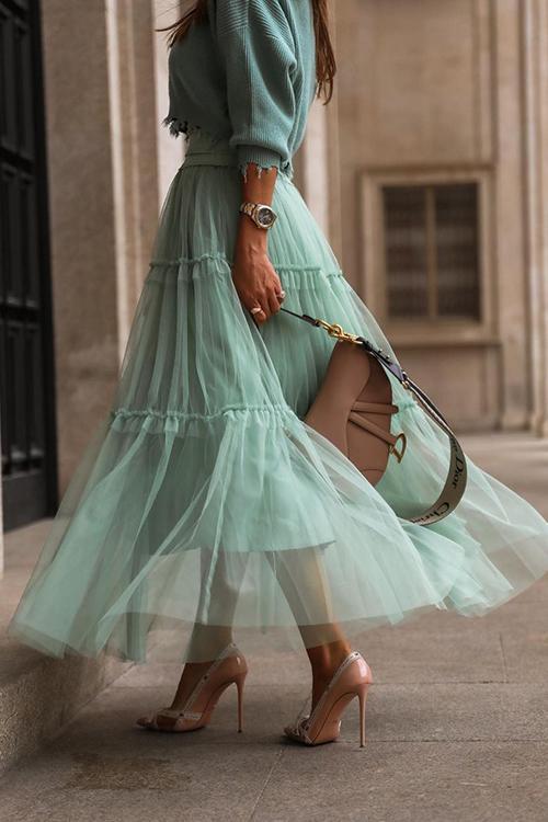 Patchwork Gauze Bubble Skirt