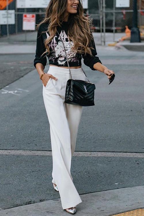 Pockets Wide Leg Pants