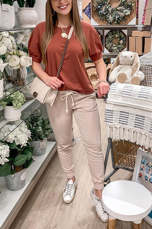 Brushed Drawstring Pockets Pants