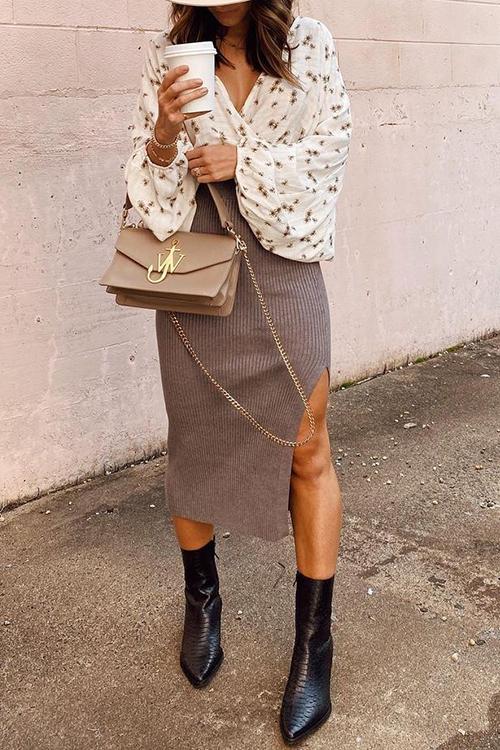 Knit Slit Bodycon Skirts