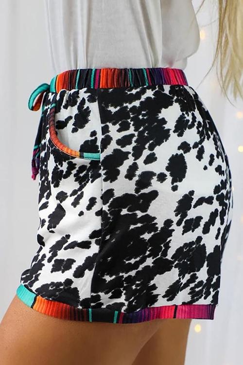 Leopard Patchwork Drawstring Shorts