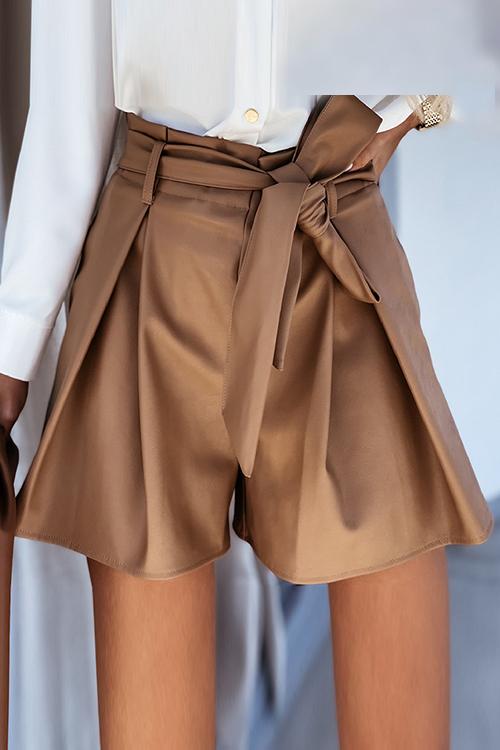 PU A Linen Belted Shorts