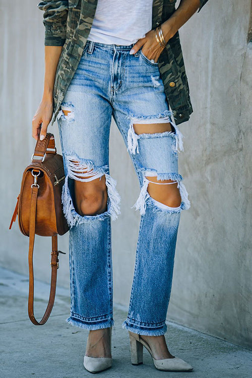 Broken Hole Raw Edge Jeans