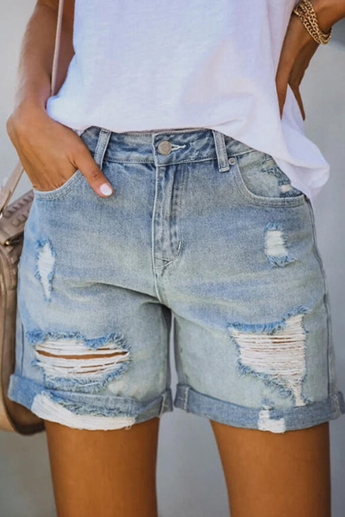 Distressed Denim Mom Shorts