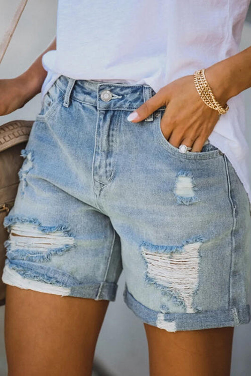 Distressed Denim Mom Shorts