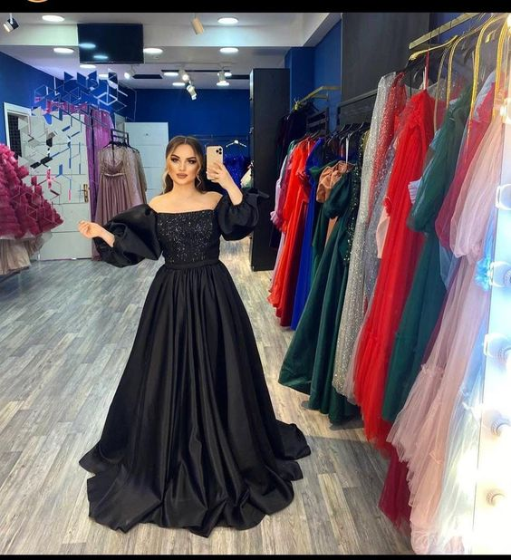 Vintage Black A-line Prom Dress,Black Formal Gown cc1184