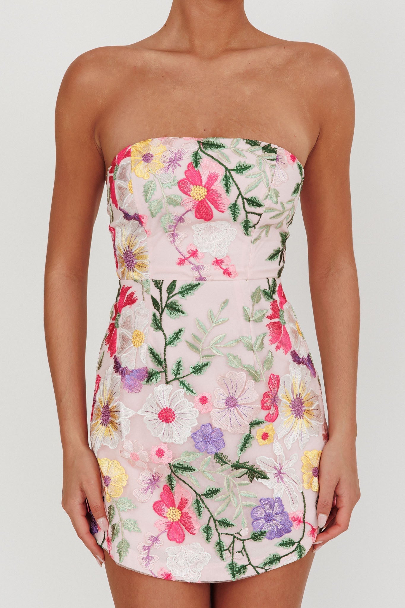 Floral Appliqué Strapless Mini Dress 3