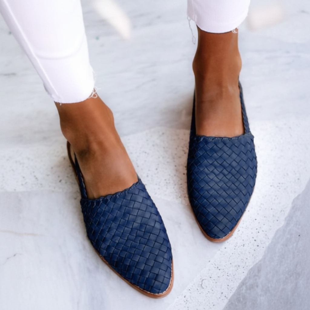 Woven Pointed Toe Slingback Flat Loafers