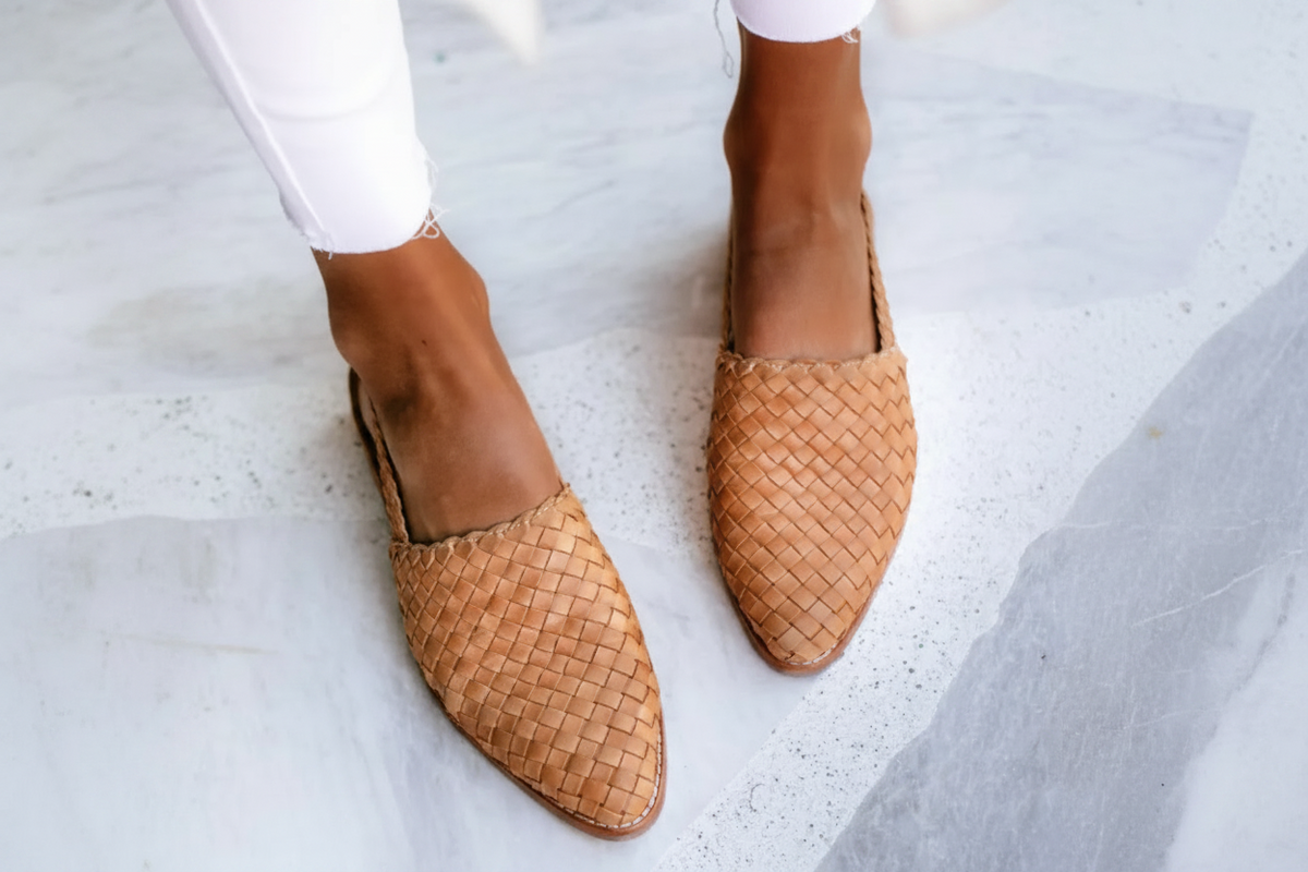 Woven Pointed Toe Slingback Flat Loafers