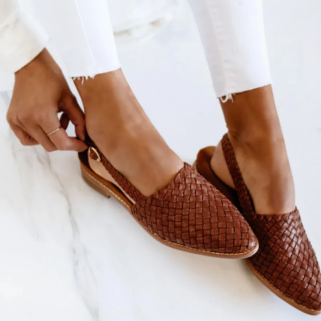 Woven Pointed Toe Slingback Flat Loafers
