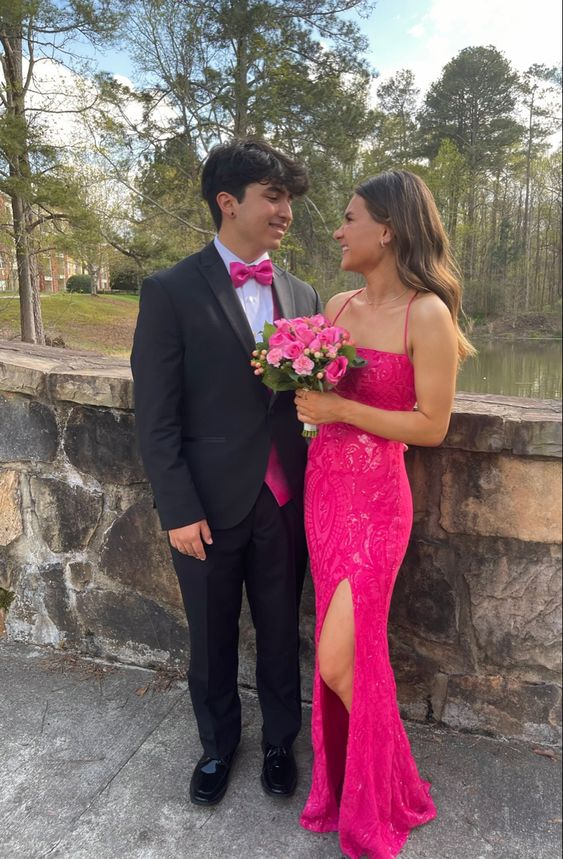 Elegant Hot Pink Sheath Prom Dress With Split cc1150