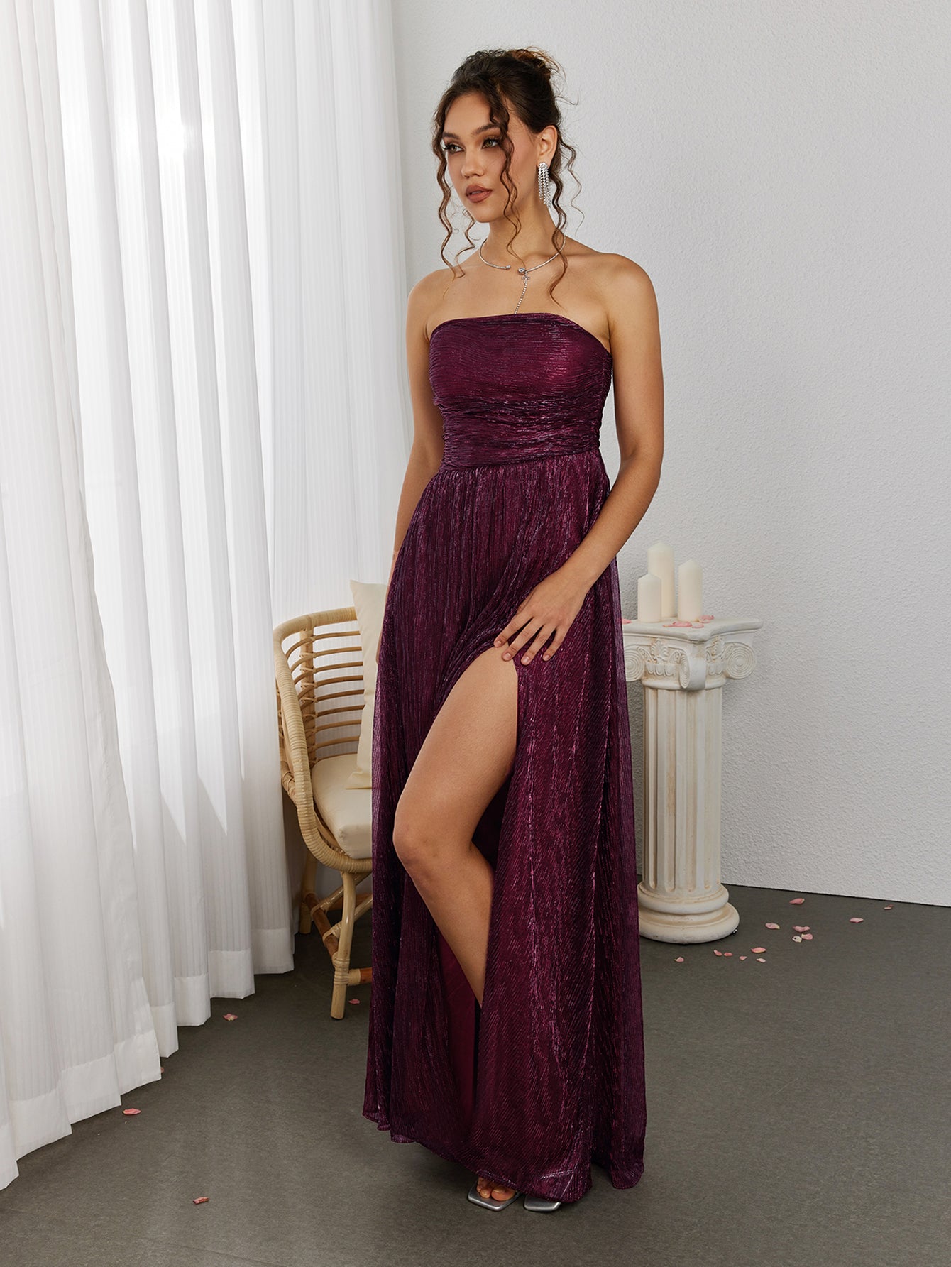 Backless Glitter Tube Maxi Dress - View 6