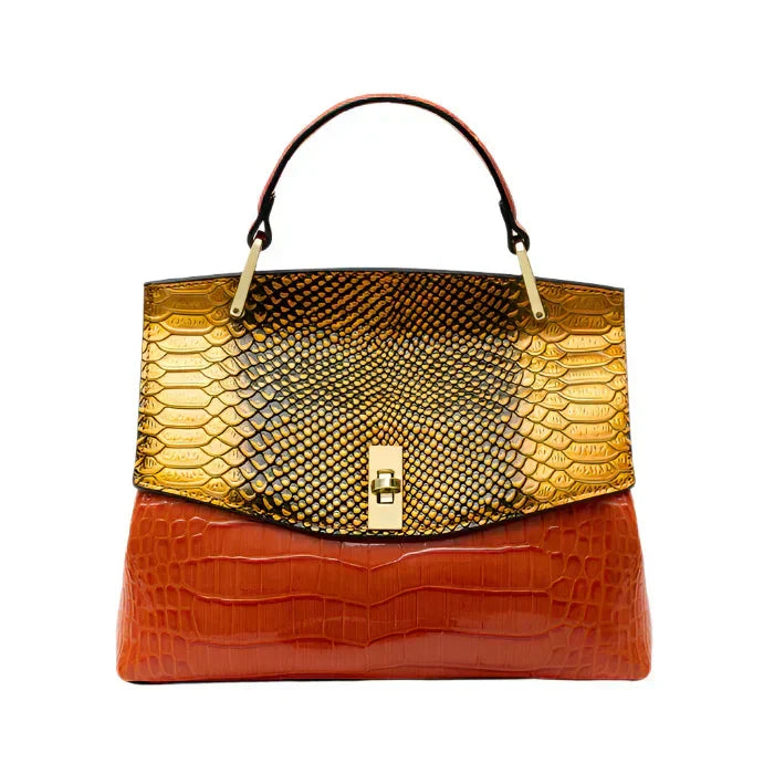Snake Print Top Handle Structured Satchel Bag