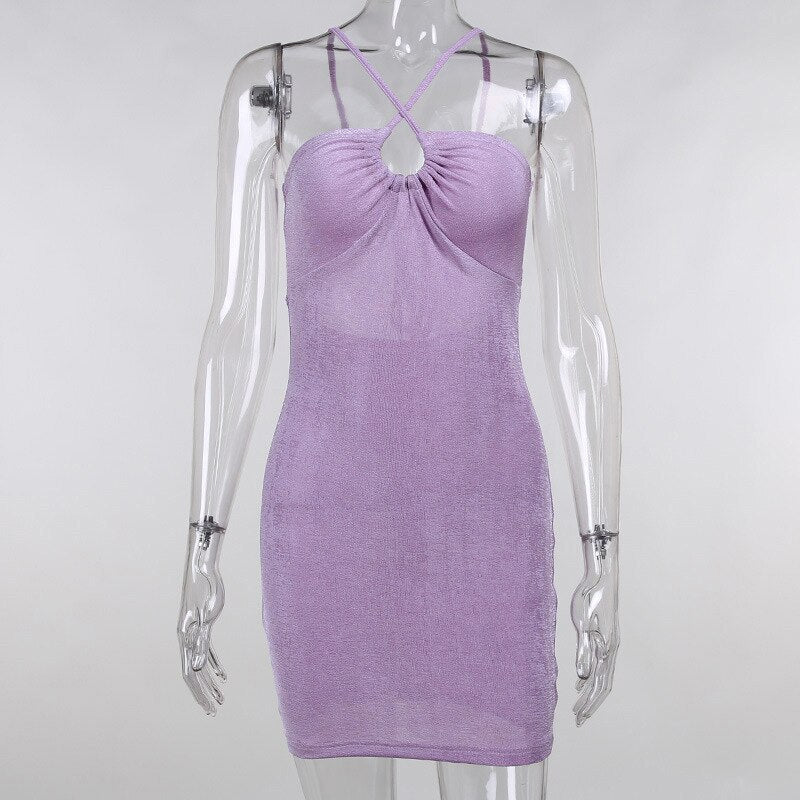 Halter Neck Criss Cross Ruched Bust Keyhole Bodycon Mini Dress 7