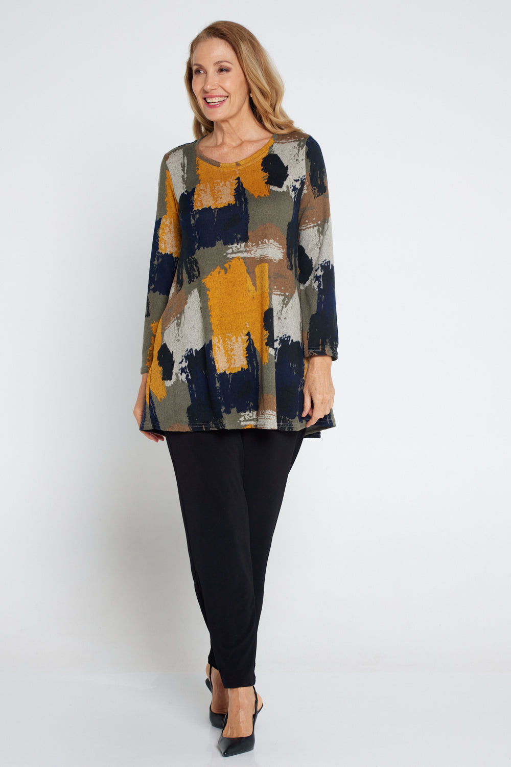 Barb Knit Top - Mustard Print