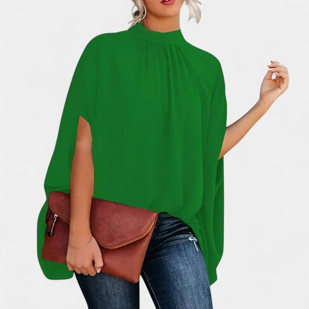 Abstract Face Print Mock Neck Batwing Sleeve Blouse 4