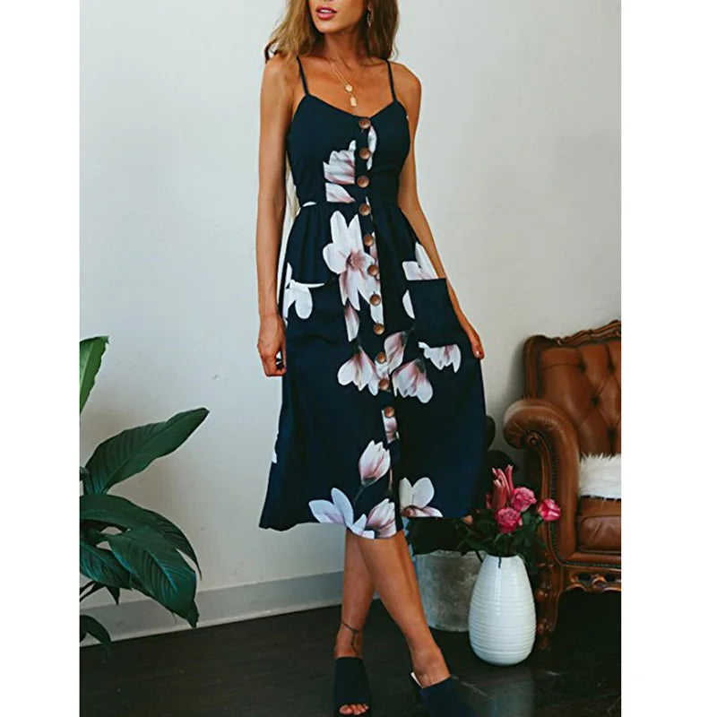 Beach Sling Seeveless Sexy Elegantes Vestiti Donna Midi Dresses