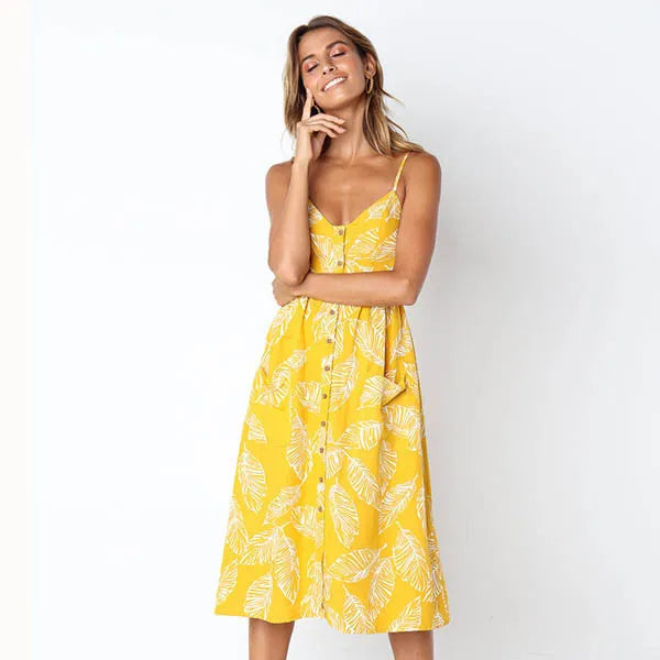 Printed Sling VNeck Summer Midi Dress