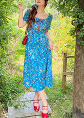 Beautiful Blue Ruffled Print Chiffon Maxi Dress Summer - View 4