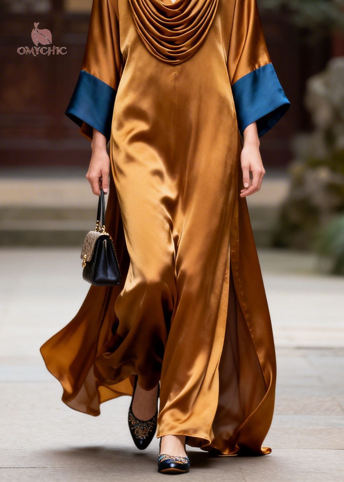 Beautiful Colorblock Wrinkled Patchwork Silk Long Dress Summer
