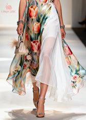 Beautiful Flower Print Patchwork Chiffon Maxi Dresses Sleeveless - View 4