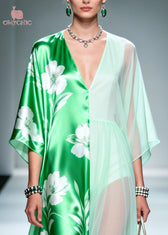 Beautiful Green Asymmetrical Patchwork Chiffon Maxi Dresses Summer - View 2