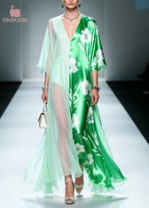 Beautiful Green Asymmetrical Patchwork Chiffon Maxi Dresses Summer - View 3