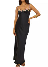 Beautiful Green Backless Floral Silk Spaghetti Strap Dress Summer - View 5
