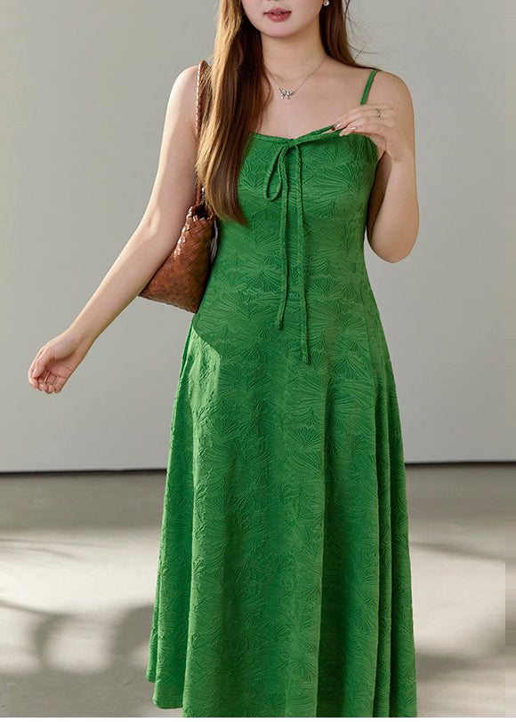 Beautiful Green Jacquard Exra Large Hem Cotton Cami Dresses Summer