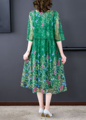 Beautiful Green Ruffled Print Tulle Dress Half Sleeve - View 5