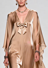 Beautiful Khaki Bow Exra Large Hem Draping Chiffon Maxi Dresses Summer 2