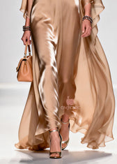 Beautiful Khaki Bow Exra Large Hem Draping Chiffon Maxi Dresses Summer 4