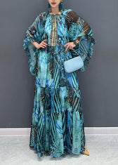 Beautiful Pink Flower Ruffled Chiffon Maxi Dress Batwing Sleeve - View 2
