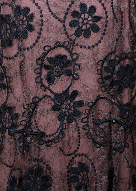 Crochet Lace Round Neck Floral Maxi Dress