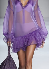 Beautiful Purple Ruffled Solid Tulle Mid Dress Spring 4