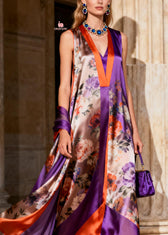 Beautiful Purple V Neck Chiffon Maxi Spaghetti Strap Dresses Summer 2