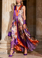 Beautiful Purple V Neck Chiffon Maxi Spaghetti Strap Dresses Summer 3