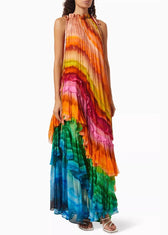 Beautiful Rainbow Wrinkled Lace Up Cotton Maxi Dresses Sleeveless 4