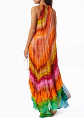 Beautiful Rainbow Wrinkled Lace Up Cotton Maxi Dresses Sleeveless 5